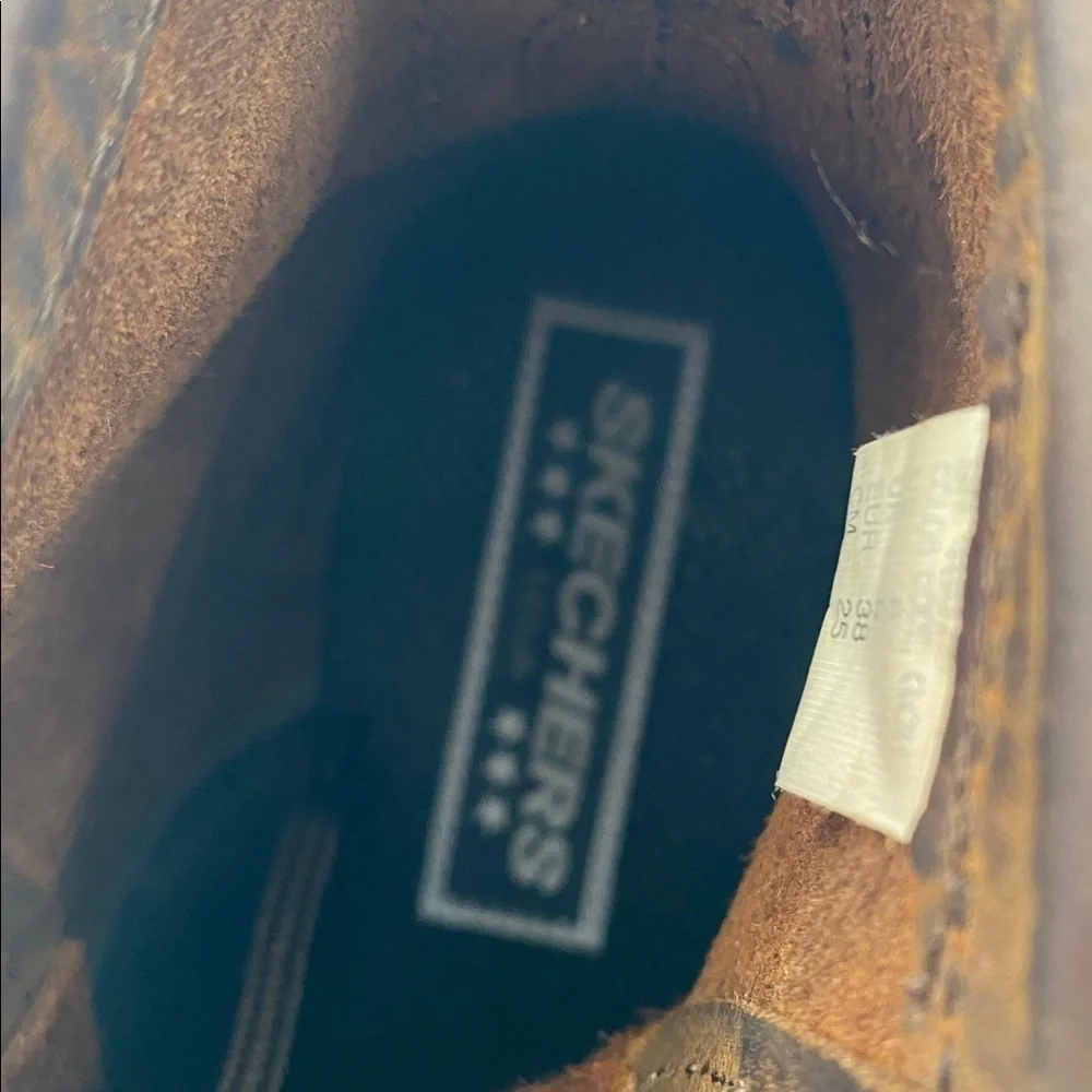 Skechers Brown Leather Lace-Up Boots biker boots women 8 casual office retro Y2K